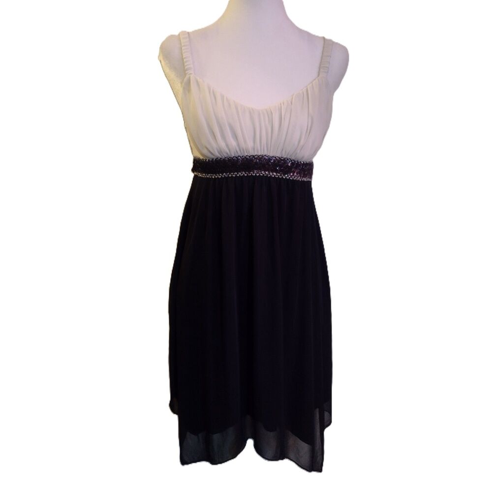 Sweet Storm Y2K White & Navy Sequin Empire Waist Sundress Size Medium
